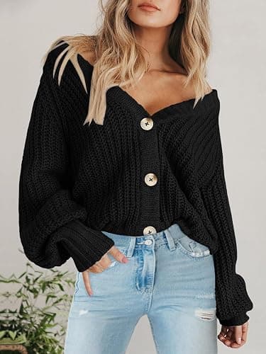 PRETTYGARDEN Women's Chunky Knit Open Front Sweater Long Sleeve Button Loose Short Cardigan Outerwear Coats thumbnail 5