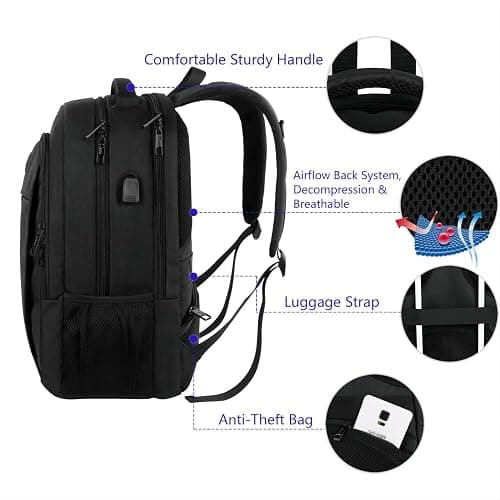 MATEIN Business Laptop Backpack, 15.6 Inch Travel Laptop Bag Rucksack with USB Charging Port, Water-Resistant Bag Daypack for Work College Computer Men Women Backpack, Black thumbnail 7