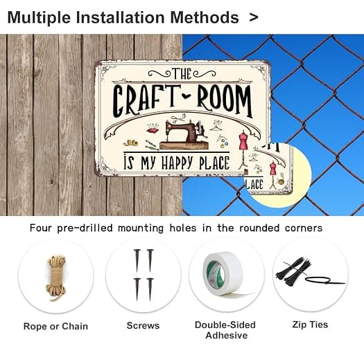 The Craft Room Is My Happy Place Sign Retro Vintage Metal Sign Wall Decor for Home Sewing Room Craft Room Wall Decor Art 8x12 inch thumbnail 4