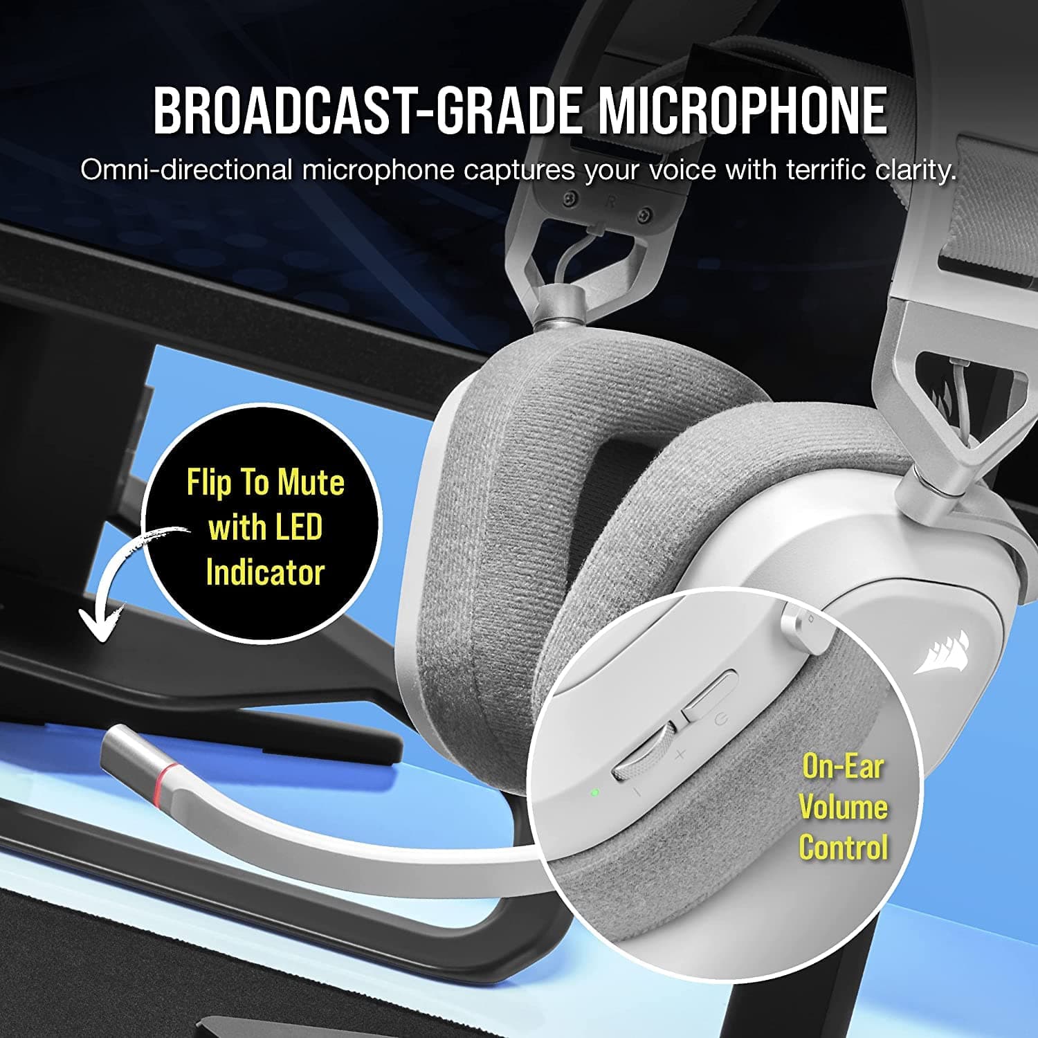 CORSAIR HS80 RGB Wireless Multiplatform Gaming Headset - Dolby Atmos - Lightweight Comfort Design - Broadcast Quality Microphone - iCUE Compatible - PC, Mac, PS5, PS4 - White thumbnail 6