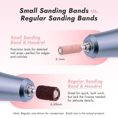 Finea 100 Pc Set Nail Drill Bits 180 Grit Fine Small Sanding Bands with 3.1mm Mini 3/32" Mandrel for Electric File Professional Efile Accessories Manicure Supplies Nail Tech Essentials Light Pink thumbnail 4