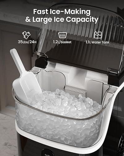 Kismile Nugget Ice Maker Countertop,35Lbs/24H Pellet Ice Machine with Chewable Ice,Self-Cleaning Pebble Ice Maker with Ice Scoop,One-Click Operation,for Home/Kitchen/Office(Black) thumbnail 2