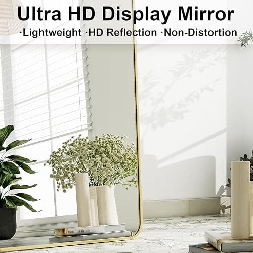 HARRITPURE 56" x 21“ Full Length Mirror - Rounded Corner Floor Mirror with Stand, Gold Aluminum Frame Full Body Mirror, Hanging/Leaning/Standing Mirror for Bedroom, Cloakroom thumbnail 5