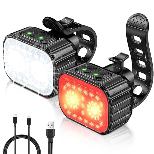 Bike Lights, Rechargeable Bicycle Lights Set Super Bright 8+12 Modes, IPX6 Waterproof Bike Lights for Night Riding/Cycling Safety, Front and Back Taillight Reflectors, 58 Hrs Long Battery Life - Image 1