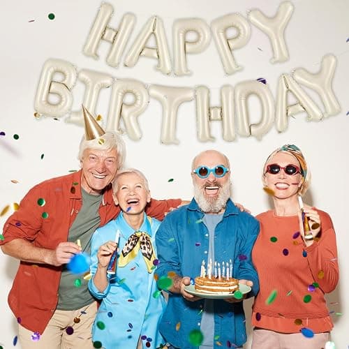 Beige Happy Birthday Ballons Banner,Happy Birthday Luftballon Girlande 16 Zoll Silver Folie Happy Birthday Folienballon Luftballon Helium Ballon Geburtstagsballon Banner für Geburtstag Party thumbnail 3