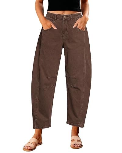 GRAPENT Barrel Jeans for Women Trendy High Waisted Wide Leg Baggy Cropped Relax Fit Stretch Denim Trouser Ankle Pants - Image 1