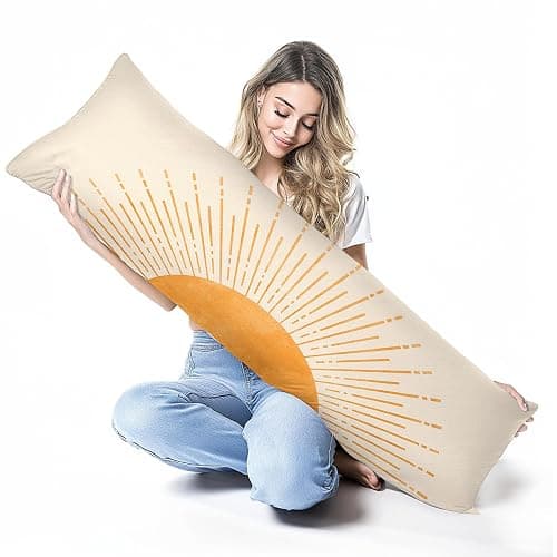 Pleonox Boho Orange Sun Sunshine 20x54 Body Pillow Cover Case, Mid Century Modern Boho Horizontal Sunset Sunrise Decorative Long Hug Pillow Cases for Bed Couch thumbnail 6