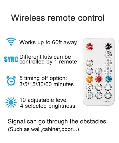 WOBANE Under Cabinet LED Lighting kit, 6 PCS LED Strip Lights with Remote Control Dimmer and Adapter, Dimmable for Kitchen Cabinet,Counter,Shelf,TV Back,Showcase 2700K Warm White,Bright 1500lm,Timing - 6*20inch - Warm White thumbnail 3