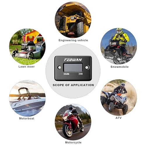 FEBWAN Inductive Hour Meter for Gas Engine Generator Lawn Mower Pressure Washer Marine ATV Boat Outboard Motor Dirt Bike Motorcycle LCD Digital Hour Counter, Waterproof Hr Meters,1 Pack Black thumbnail 6