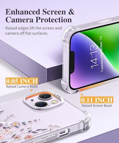 GVIEWIN for iPhone 14 Plus Case Floral, with Screen Protector+Camera Lens Protector,[Non Yellowing]Soft Shockproof Clear Phone Protective Cover Women, Flower Pattern Design 6.7"(Floratopia/Colorful) thumbnail 5
