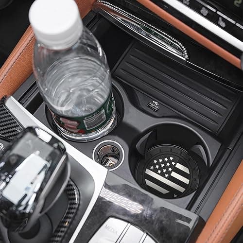 Osilly Car Cup Holder Coasters, 4 Pack American Flag Insert Car Cup Coaster, 2.75 Inch PVC Anti Slip Shockproof Embedded Drink Mat, Car Interior Decoration Accessories for SUV, Truck (Black) thumbnail 4