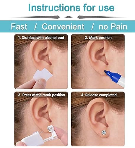 QWALIT 2 pairs Ear Piercing Kit Ear Piercing Gun Kit Self Piercing Earrings Piercing Kit Disposable Earring Gun Piercing Kit with Earring Studs Self Ear Piercing Kit at Home Screw Back Earring thumbnail 5
