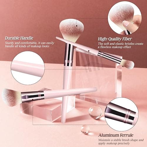 Makeup Brush Set, Premium Synthetic 10 PCS Makeup Brushes, Travel Makeup Brush Set with Soft Hairs, Makeup Brushes Set Professional for Blush, Eyeliner, Eyeshadow, Concealer, and Foundation (Pink) thumbnail 4