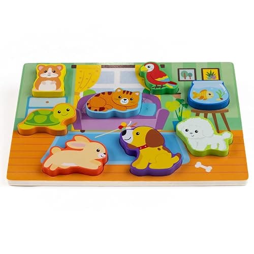 Jasey's Toy Chest Wooden Pets Puzzle & Play Set | 9-Piece Chunky Animal Puzzle with Board | Educational Toy for Toddlers Ages 12+ Months thumbnail 6