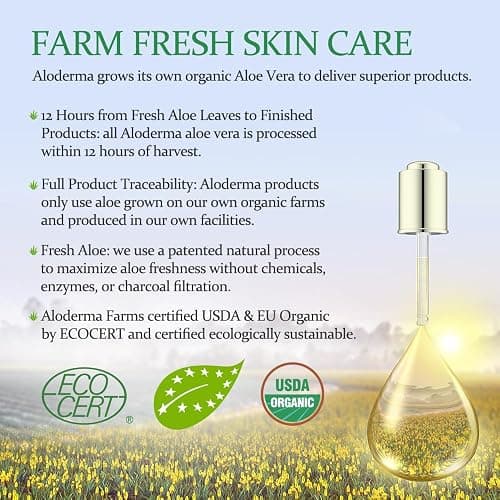 Aloderma Aloe Vera Gel Made within 12 Hours of Harvest with 96% Pure Organic Aloe Vera for Skin, Scalp, & Hair, Soothing Aloe Face Moisturizer, Multipurpose, Hydrating Aloe Gel, 7.05oz thumbnail 6