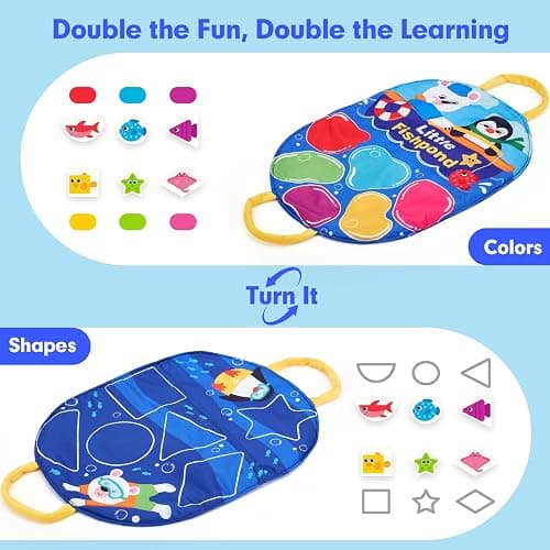 hahaland Montessori Toys for 1 Year Old - Fishing Game for Toddlers 1-3 with Shapes Colors Learning Mat, Dices, Fish, 2 Poles, Cards, 1 Year Old Educational Toys Toddler Games Ages 2 thumbnail 4