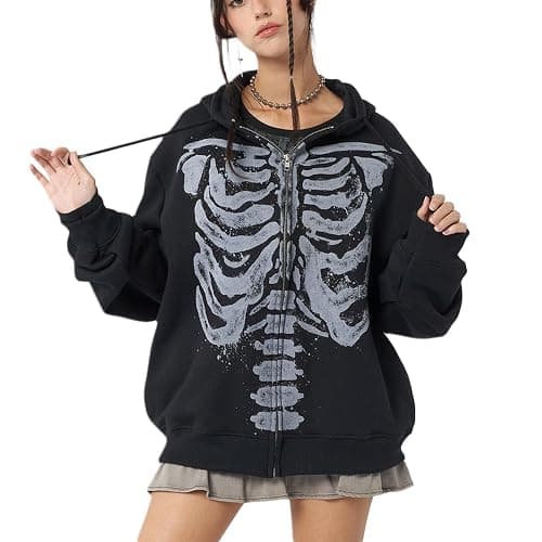 Yuemengxuan Womens Y2K Zipper Hoodie Long Sleeve Sweatshirt Harajuku Punk Grunge Tops Oversized Vintage Streetwear thumbnail 2