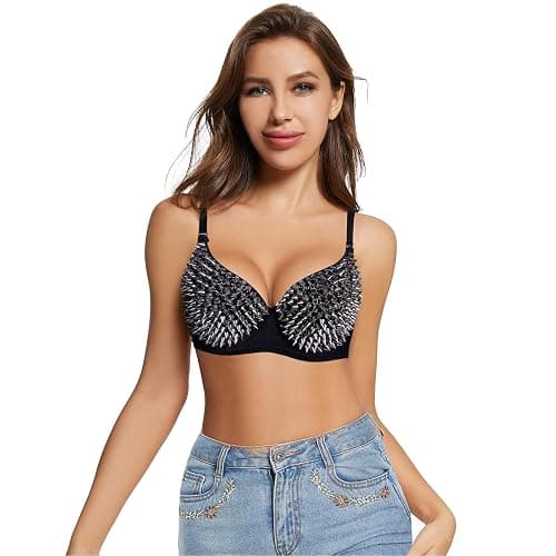 Kimring Women's Steampunk B Cup Spike Studs Rivet Party Club Rave Sport Bra Tops thumbnail 2