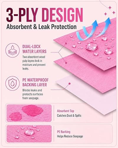 Makartt Disposable Nail Mats: 20 Pcs Foldable Nail Paper Towels for Table Acrylic Practice Sheet 3 Ply Waterproof Nail Art Table Mats Clean Pads for Salon Manicure Tattoo Pink thumbnail 3