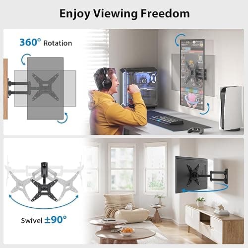 Pipishell Full Motion TV Wall Mount for Echo Show 21/15 and 13-42 Inch Flat Curved Screen TVs & Monitors, Max VESA 200x200mm up to 44lbs, TV Mount Wall Bracket with Rotation Swivel Tilt Extension thumbnail 3
