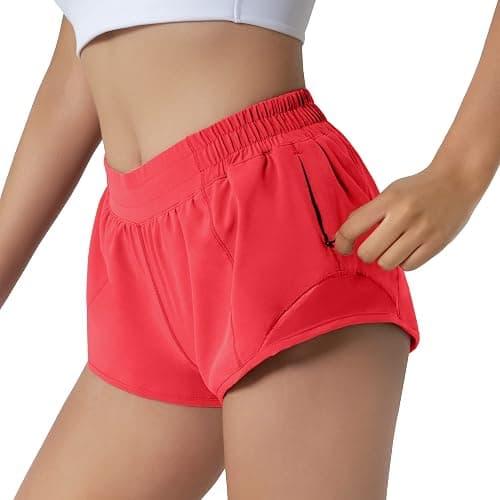 Aurefin Running Shorts for Women,Quick Dry Athletic Sports Shorts Lightweight Active Workout Gym Shorts with Zip Pocket thumbnail 2