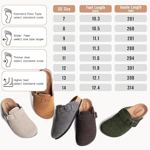 FITORY Mens Suede Clogs with Arch Support，Leather Cork Footed Mules Size 7-14 thumbnail 6