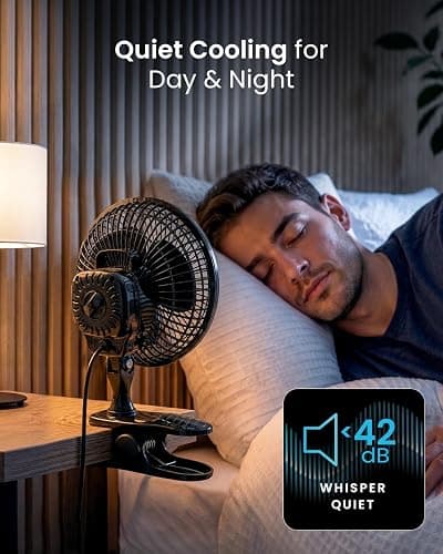 Pro Breeze PowerCool 360 – 6 Inch Quiet Clip On Desk Fan, Small & Powerful Table Fan with Strong Clamp, Plug In Mains Powered, 2 Speeds, 360° Adjustable Head for Bedroom, Office, Cot & Home thumbnail 5