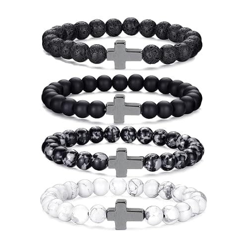 Crgwxzl Cross Bead Bracelet for Men Women,8mm Tiger Eye, Lava Rock, Black Obsidian Healing Crystal Beaded Bracelets,Natural Protection Stone Bracelets Jewelry Gifts for Men Women - Image 1