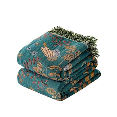 Boho Throw Blanket for Bed 100% Cotton Ultra Soft Rustic Quilt Queen Blanket Bird Floral Printed Farmhouse Decor Large Fall Bed Blankets,90"×98" All Season Rustic Throw for Sofa Couch Chair - Image 1