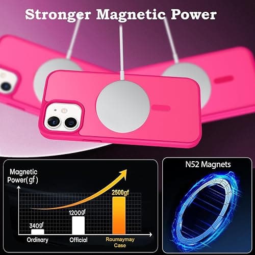 ROUMAYMAY Case for iPhone 12/12 Pro, Strong Magnetic [Compatible with MagSafe] Military Grade Protective Slim Translucent Matte Skin Smooth Phone Case for iPhone 12/12 Pro Cover, Hot Pink thumbnail 7