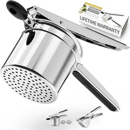SPEENSUN Potato Ricer, Stainless Steel Potato Masher, 15oz, Black | Heavy Duty Potato Press with Fixed Ricer Disc & Silicone Handle, for Fluffy Mashed Potatoes, Mess-Free Kitchen Tool - Image 1