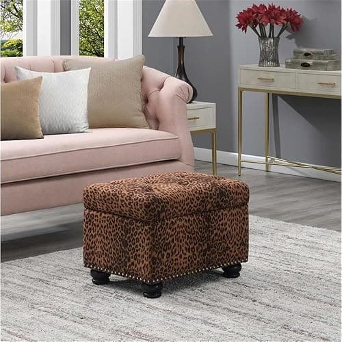 Convenience Concepts Designs4Comfort 5th Avenue Upholstered Storage Ottoman 24" - Contemporary Foot Stool and Seat with Hinged Lid for Living Room, Dining Room, Office, Forest Leopard Print Fabric thumbnail 2