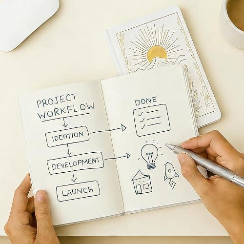 Crein Lynh Dot Grid Journal with 160GSM Thick Paper, 192 Pages, A5 Dotted Notebook for Work, School, Travel | 180° Lay Flat, Foil Stamped Cover, Elastic Band, 2 Bookmarks & Inner Pocket (White) thumbnail 6
