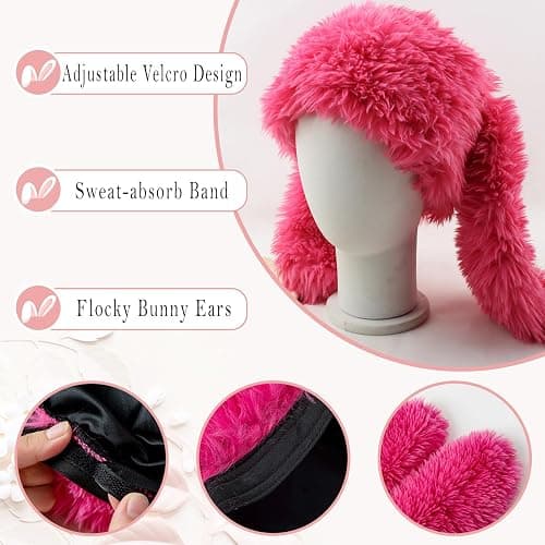 HENWASAI Y2K Fuzzy Bunny Hat for Women Cute Furry Beanie with Ears | Long Rabbit Ears Hat for Festival, Easter, Rave Party thumbnail 4