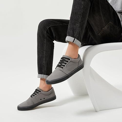 BENPAO Mens White Casual Shoes All Black Fashion Sneakers for Men Low Top Lace Up Canvas Shoes thumbnail 9
