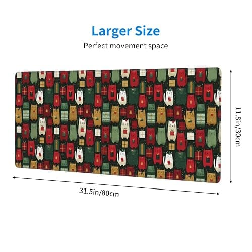 Fuzquwu Different Cats Christmas (2) for Extended Mouse Pad 12" X 31.5" Large Desk Mat Non-Slip Rubber Base with Stitched Edges for Keyboard and Mouse thumbnail 4