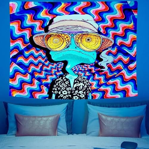 ADDWel Blacklight Frog Tapestry, Hippie Alien Tapestry Glow In The Dark, UV Reactive Black Light Upright Posters Wall Hanging for Bedroom Dorm Living Room Backdrop Decor thumbnail 7