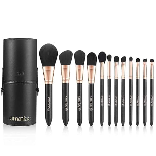 OMANIAC Professional Makeup Brushes Set (12Pcs), Pearl Flash Handles, Comfortable to Hold and Easy to Use. Black Travel Make up Brushes Set with Case thumbnail 8