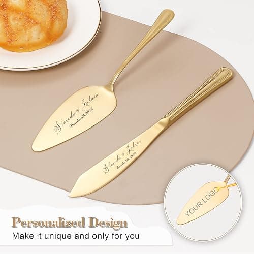Personalized Wedding Cake Knife and Server Set, Vintage Engraved 2-Piece Pie Cake Cutter Serving Set, Custom Bridal Anniversary Birthday Quinceaera Gift thumbnail 4