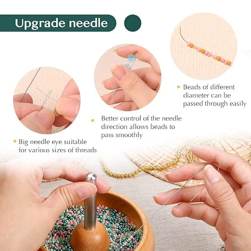 Tilhumt Bead Spinner for Jewelry Making, Effortless Rotating Wooden Clay Bead Spinner with 2 Big Eye Beading Needles and 3000 Seed Beads, Beading Supplies for Making Waist, Bracelets, Necklace thumbnail 4