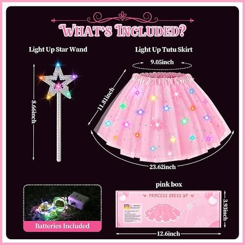 Teuevayl Girls Light Up Tutu Skirt, LED Glow Ballet Tutu Dress and Star Wand Halloween Costume for Kids 3 4 5 6 7 8 Years thumbnail 6