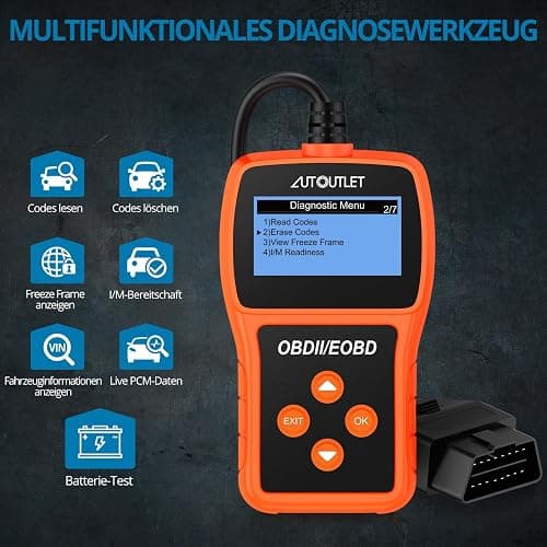 AUTOUTLET OBD2 Diagnosegerät, Auto OBD2 Scanner Codeleser OBD2 EOBD Motor Fehlercodeleser Scanner mit DTC-Definition, 10 Sprachen, Spannungserkennung und -überwachung, KFZ-Fehlercode-Lesegerät thumbnail 2