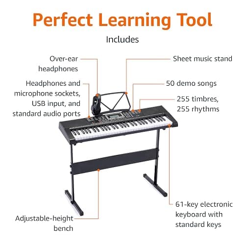 Amazon Basics Electric Keyboard Piano with 61 Keys, Built-in Speakers, Songs for Learning, Black thumbnail 2