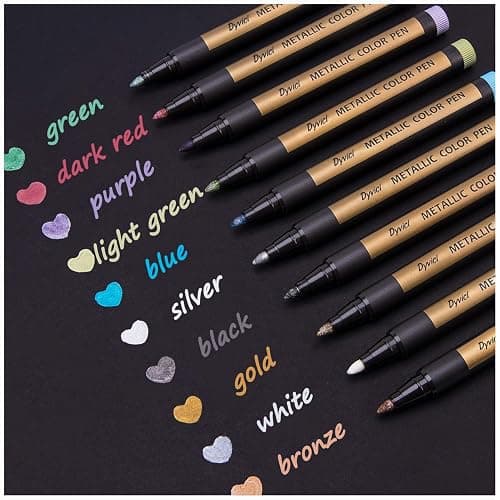 Dyvicl Metallic Marker Pens - Set of 10 Medium Point Metallic Markers for Rock Painting, Black Paper, Card Making, Scrapbooking Crafts, DIY Photo Album - Image 1