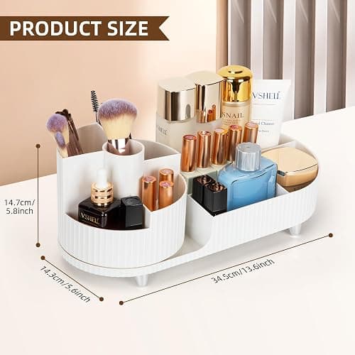Cinnani Make Up Kosmetik Organizer, 360°Drehbarer Beauty Organizer, Multifunktionale Kosmetikaufbewahrung für Frisiertisch, Bad und Schlafzimmer - Weiß thumbnail 2