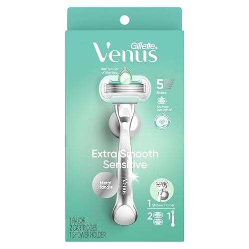 Gillette Venus Extra Smooth Sensitive Razor for Women, Includes 1 Reusable Razor Handle + 2 Refills, for Sensitive Skin with Metal Handle and Shower Holder, Holiday Gifts for Women thumbnail 12