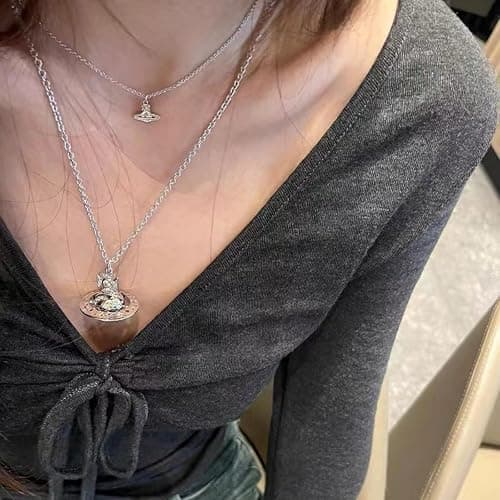 HXLIANG Limited Edition Star Moon Myth Rare Saturn Necklace Neon Color Diamond UFO Planet Pendant Sweater Chain thumbnail 3