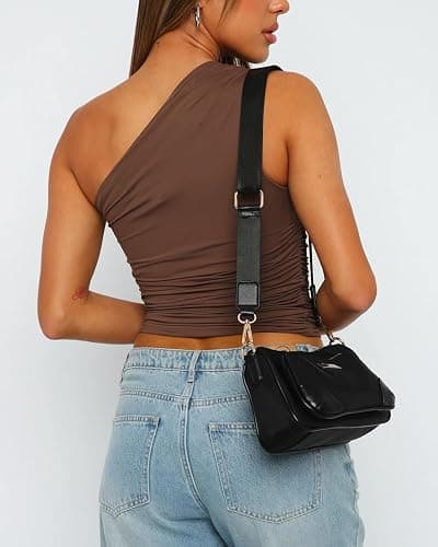 zhaistar Women's One Shoulder Tank Top Sleeveless Ruched Slim Fit Y2K Basic Going Out Crop Tops thumbnail 3