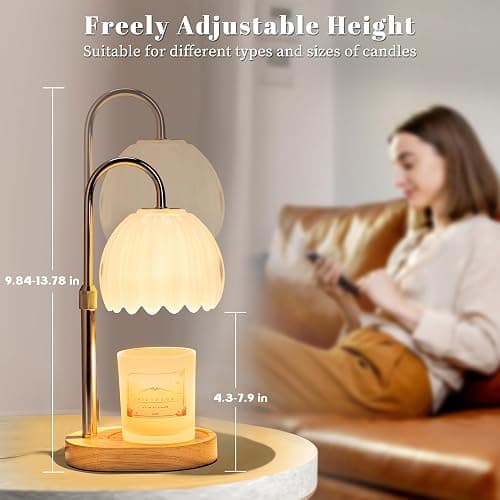 Heymirro Candle Warmer Lamp with Timer Dimmer Adjustable Height, Wax Warmer Lamp for Jar Candles with 2 Bulbs, for Home Decor, Mother's Day, Birthday Gifts for Women(White) thumbnail 3