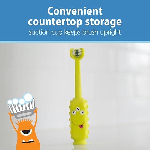Dr. Brown's ToothScrubber Toddler Toothbrush, Triple-Sided Training Toothbrush with Suction Cup Base, Green Monster, Baby Oral Care, Ages 1-4 Years thumbnail 7
